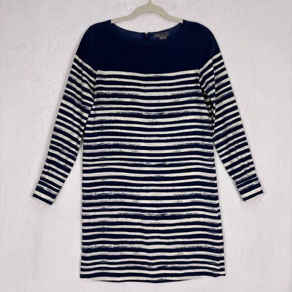 Vince Blue with White Striped 100% Silk Long Sleeve Slip Shirt Dress Size XXS - Picture 1 of 12